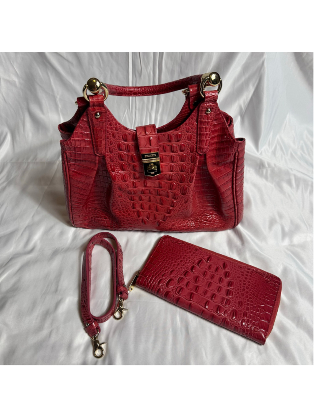 Women's Brahmin Melbourne Celia Satchel Bag and Wallet Raspberry Gold